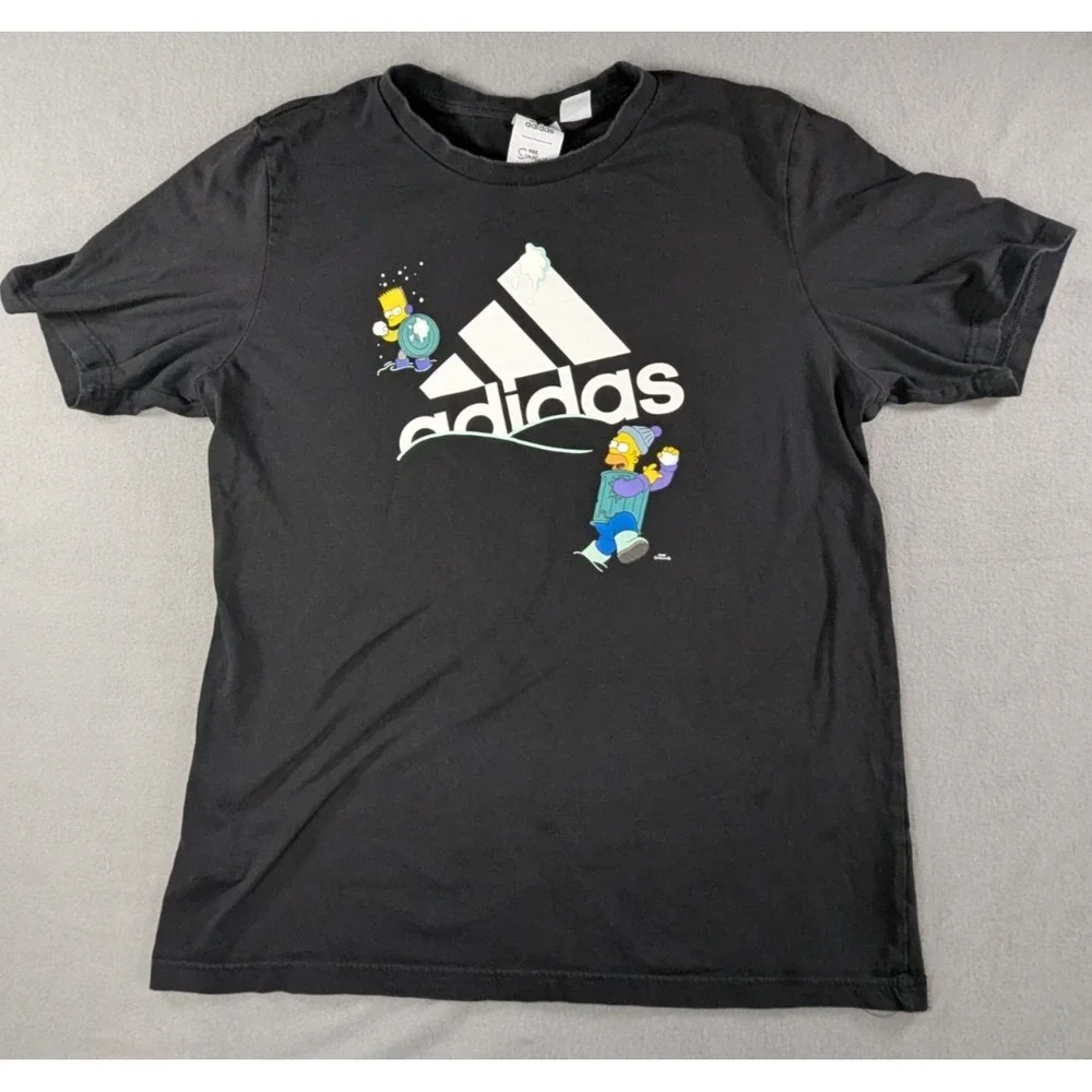 Adidas x The Simpsons Mens L Black T-Shirt Bart Homer Snowball Graphic Tee